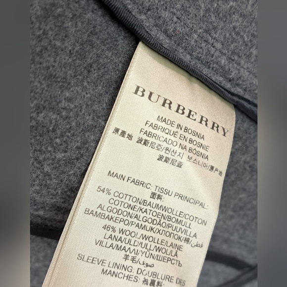 Burberry Double Breasted Pea Coat Jacket Zip Cuffs Peplum Pleated Gray Wool 2 US - Picture 12 of 16